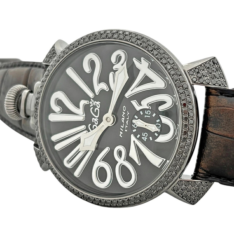 GaGa Milano 5012.2D6S Manuale 48mm Black Dial Skeleton Back Diamond Watch Men's GaGa Milano 5012.2D6S Manuale 48mm Black Dial Skeleton Back Diamond Watch Men's