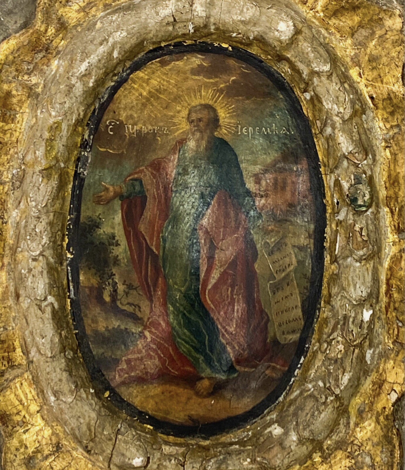 Magnificent Vintage EARLY RUSSIAN CARVED PANEL GILDED WOOD ICON OF MOSES (RARE)