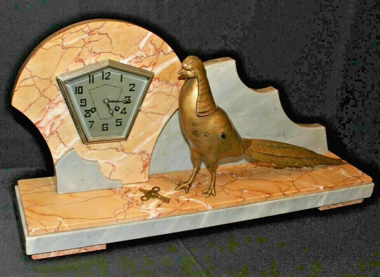 Original Fritz Marti Art Deco Bronze Pheasant Marble Mantel Clock – Rare | Runs