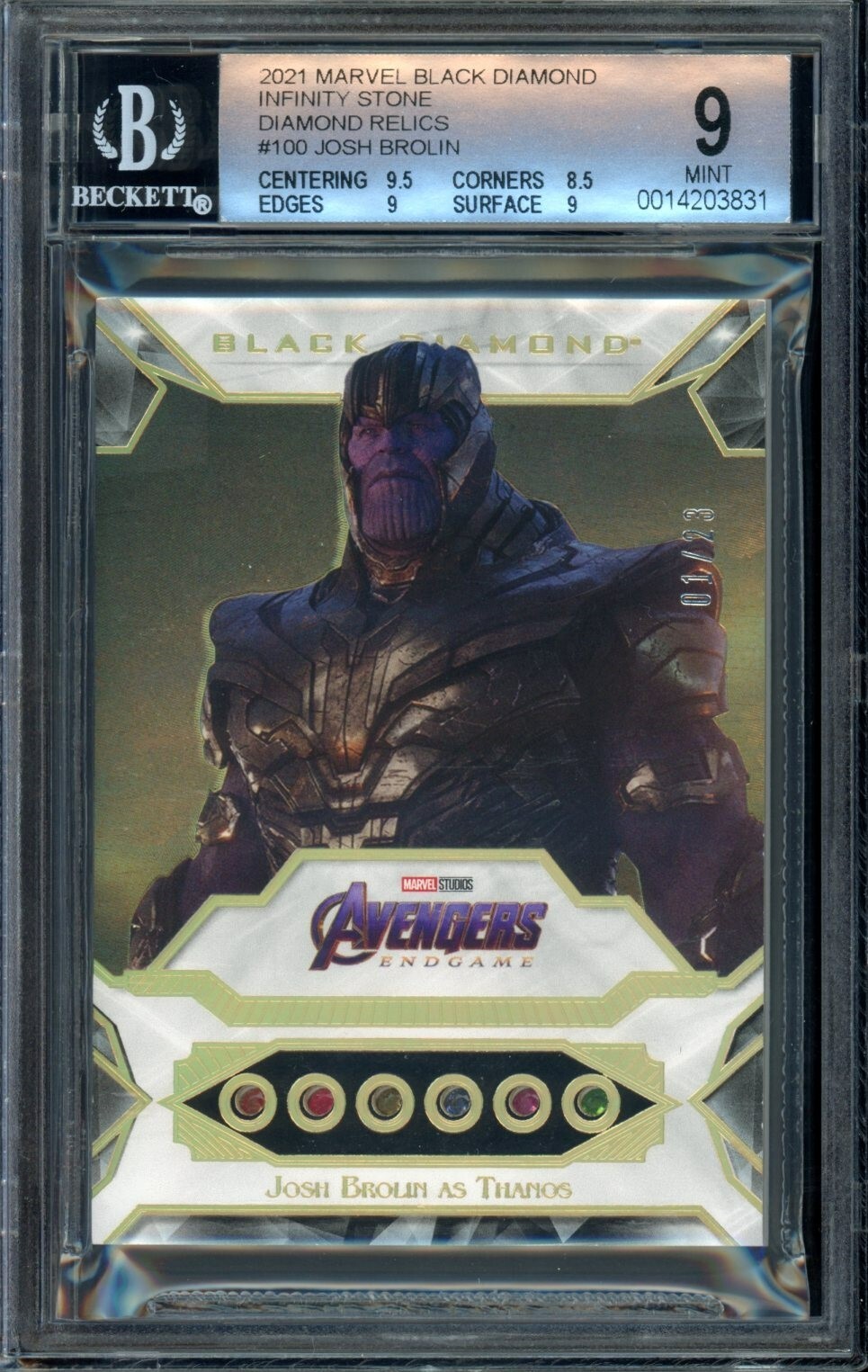 #1/23 POP1 BGS 9 2021 Marvel Black Diamond Brolin Thanos #100 Infinity Stones