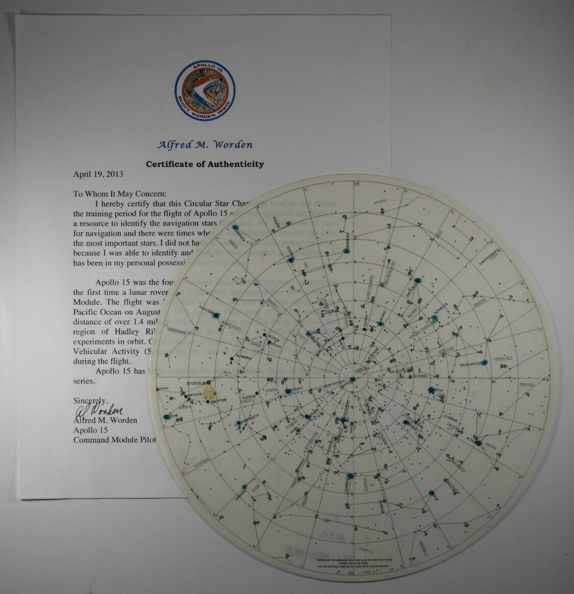 Al Worden’s RARE Star Chart Flown into Lunar Orbit on Apollo 15, LOA from Worden Al Worden’s RARE Star Chart Flown into Lunar Orbit on Apollo 15, LOA from Worden