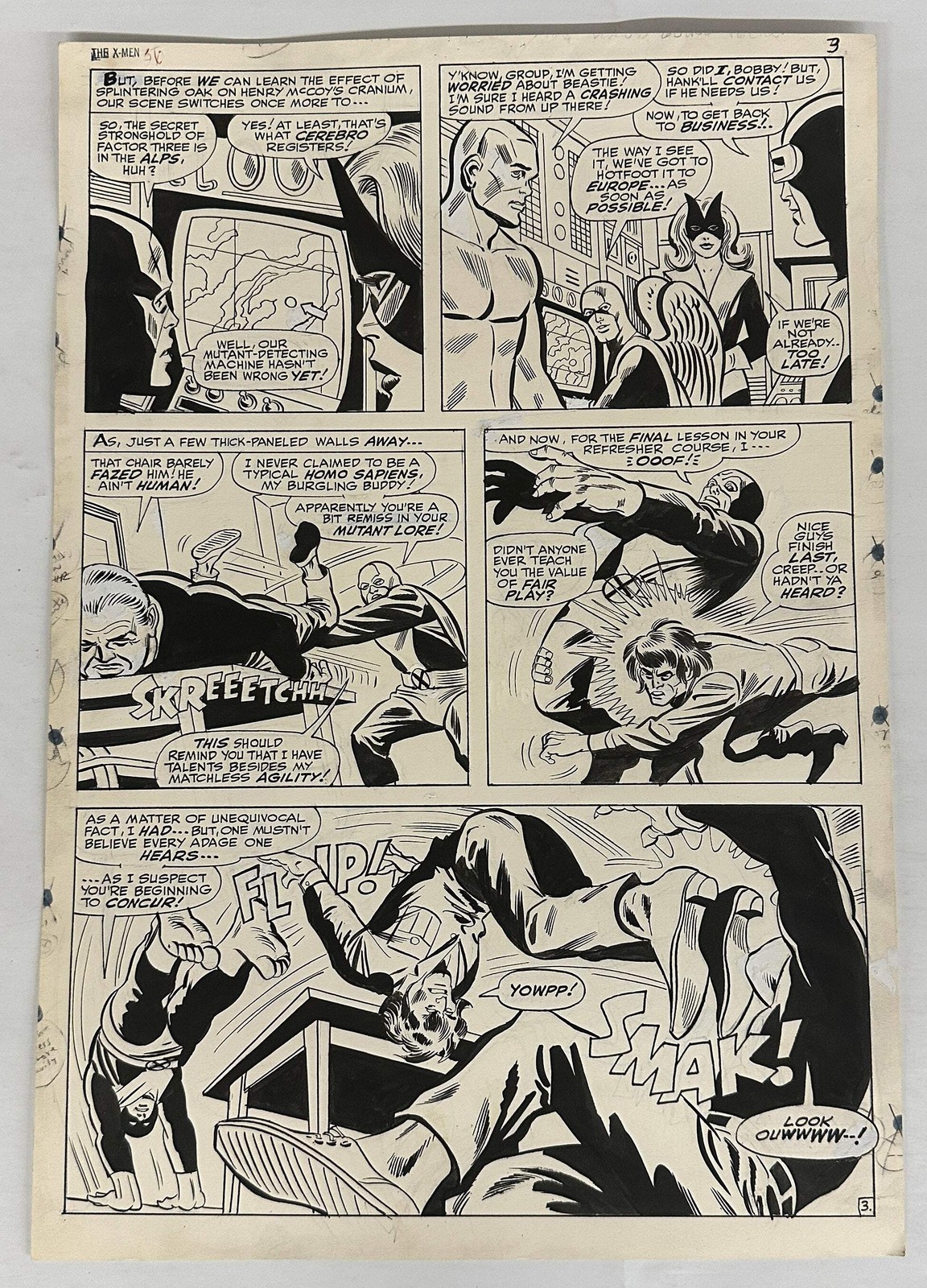 X-MEN #36 PG 3 ORIGINAL COMIC ART ALL 5 ORIGINAL X-MEN MARVEL 1967 ROSS ANDRU