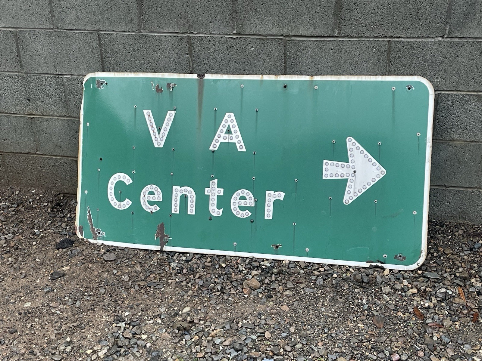 RARE Porcelain Sign With Reflectors VA CENTER 5’ Wide X 36” Tall 1962
