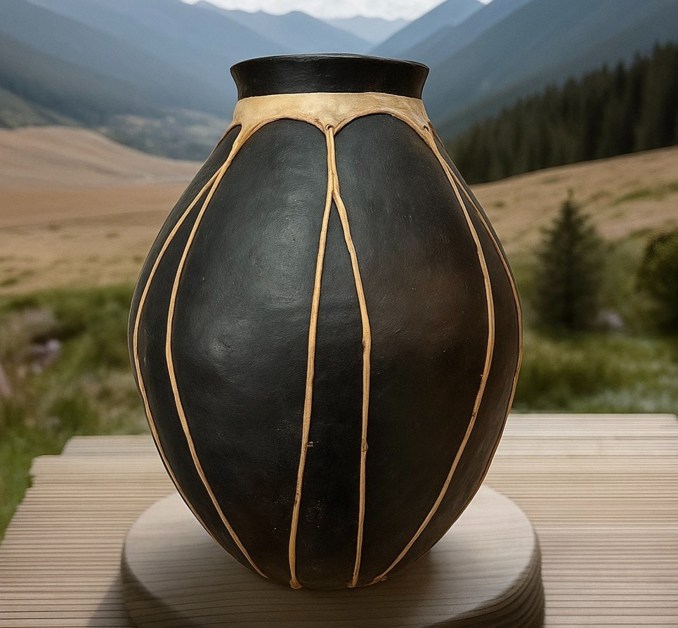 LARGE TARAHUMARA INDIAN RAWHIDE-BOUND POTTERY VESSEL c.1970s 22 LARGE TARAHUMARA INDIAN RAWHIDE-BOUND POTTERY VESSEL c.1970s 22