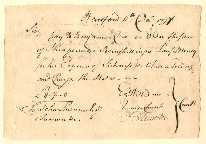1777 dated Oliver Ellsworth signed Revolutionary War Pay Order - Connecticut A 1777 dated Oliver Ellsworth signed Revolutionary War Pay Order - Connecticut A