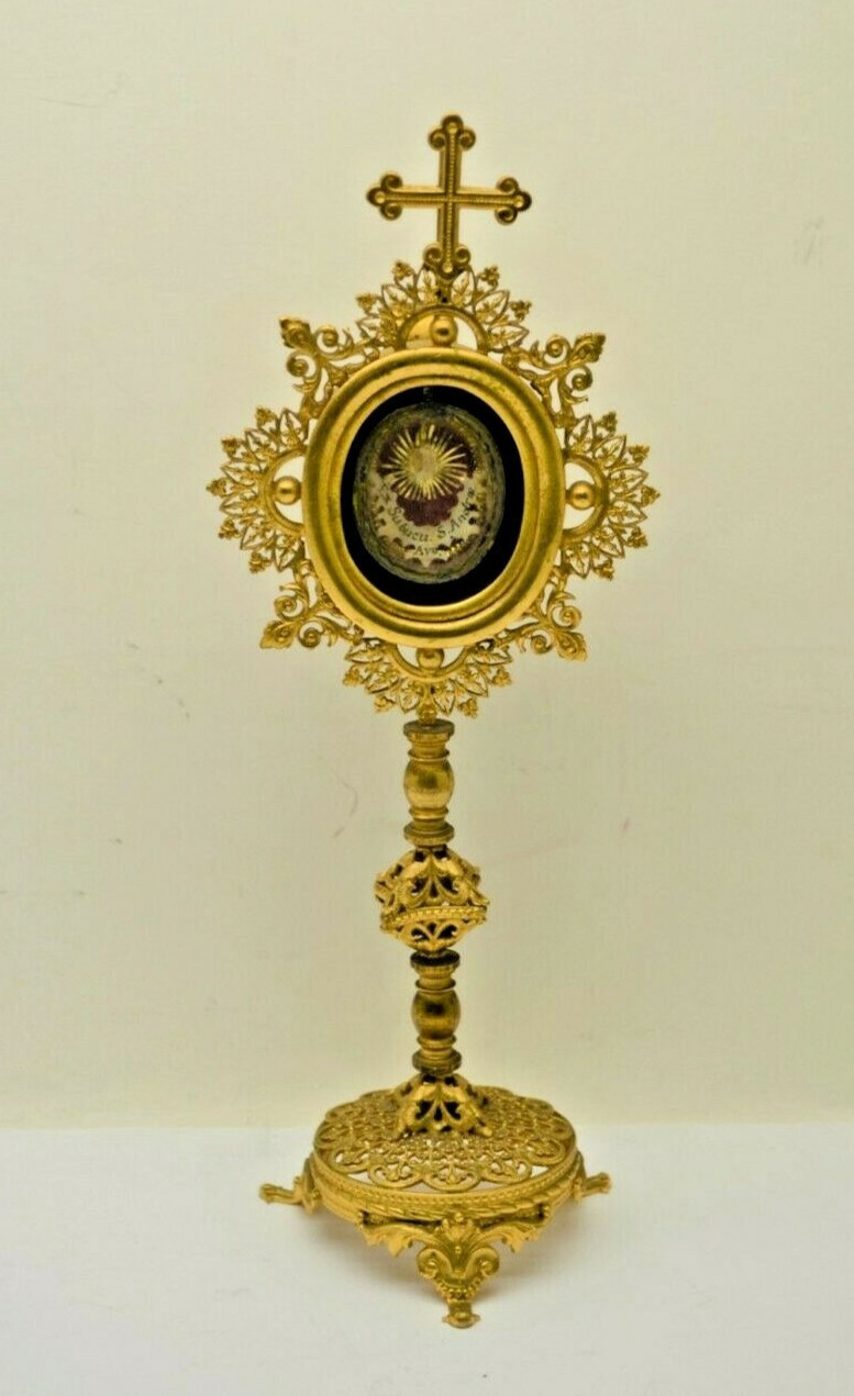 + Ornate Antique Veneration Reliquary w/ Relic of St. Andrew Avellino + (CA82) + Ornate Antique Veneration Reliquary w/ Relic of St. Andrew Avellino + (CA82)