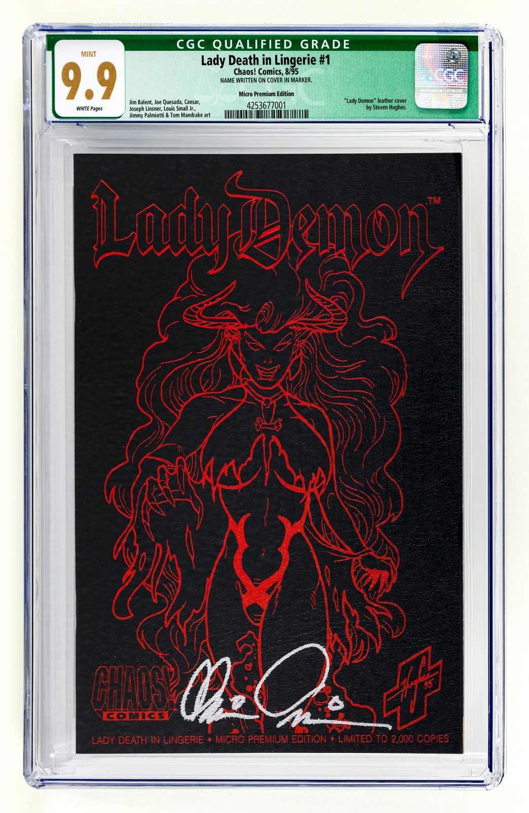 CHAOS COMICS - LADY DEATH IN LINGERIE MICRO PREM. LEATHER COVER SIGNED CGC 9.9