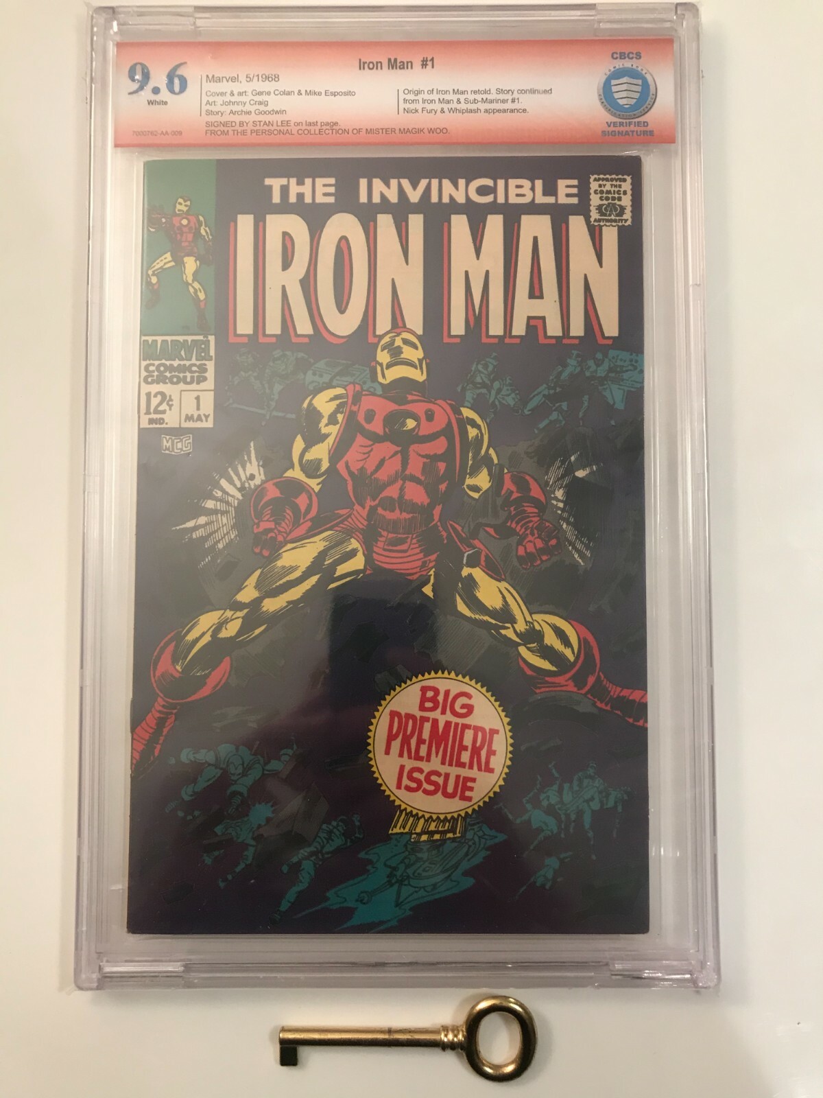 Iron Man #1 CBCS 9.6 WP Signed By Stan Lee - Origin of Iron Man Retold Iron Man #1 CBCS 9.6 WP Signed By Stan Lee - Origin of Iron Man Retold