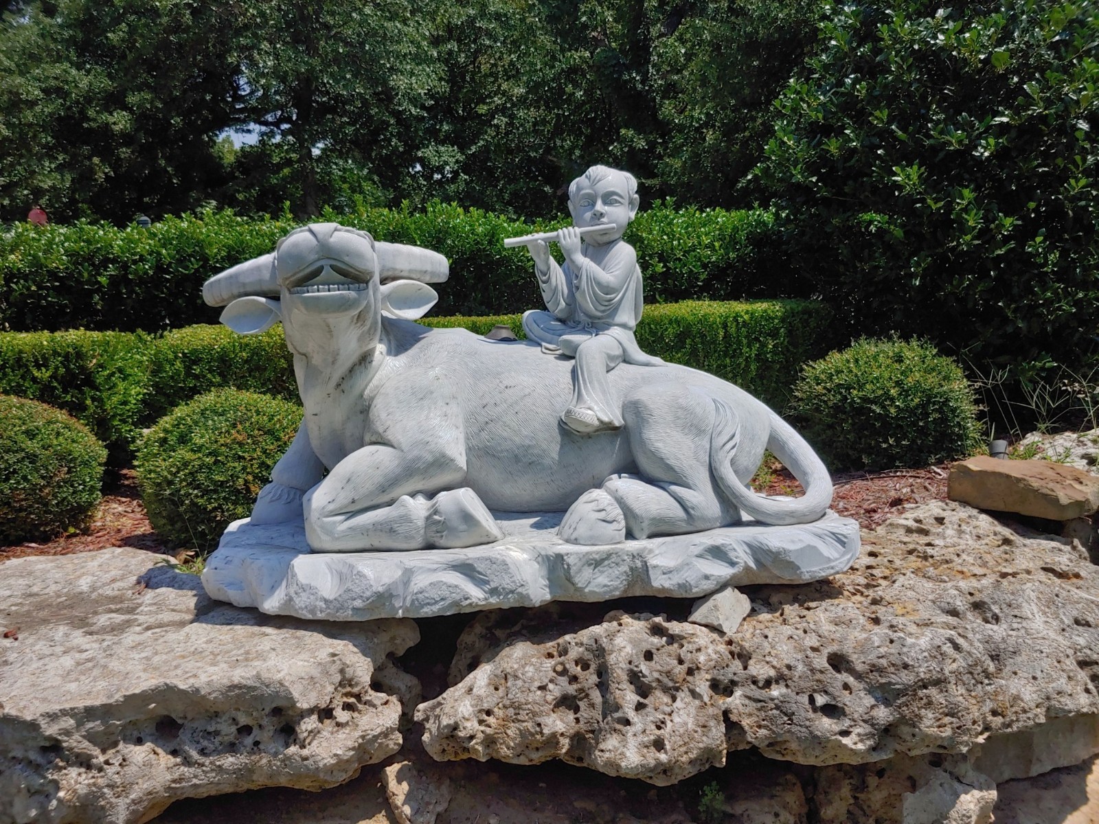 Hand carved white marble Water Buffalo ZenMaster Sculpture from Vietnam Asian 