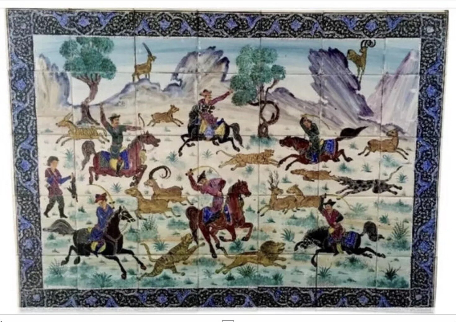 MAGNIFICENT HAND PAINTED PERSIAN TILE MOSAIC PANEL / PERSIAN MINIATURE ART MAGNIFICENT HAND PAINTED PERSIAN TILE MOSAIC PANEL / PERSIAN MINIATURE ART