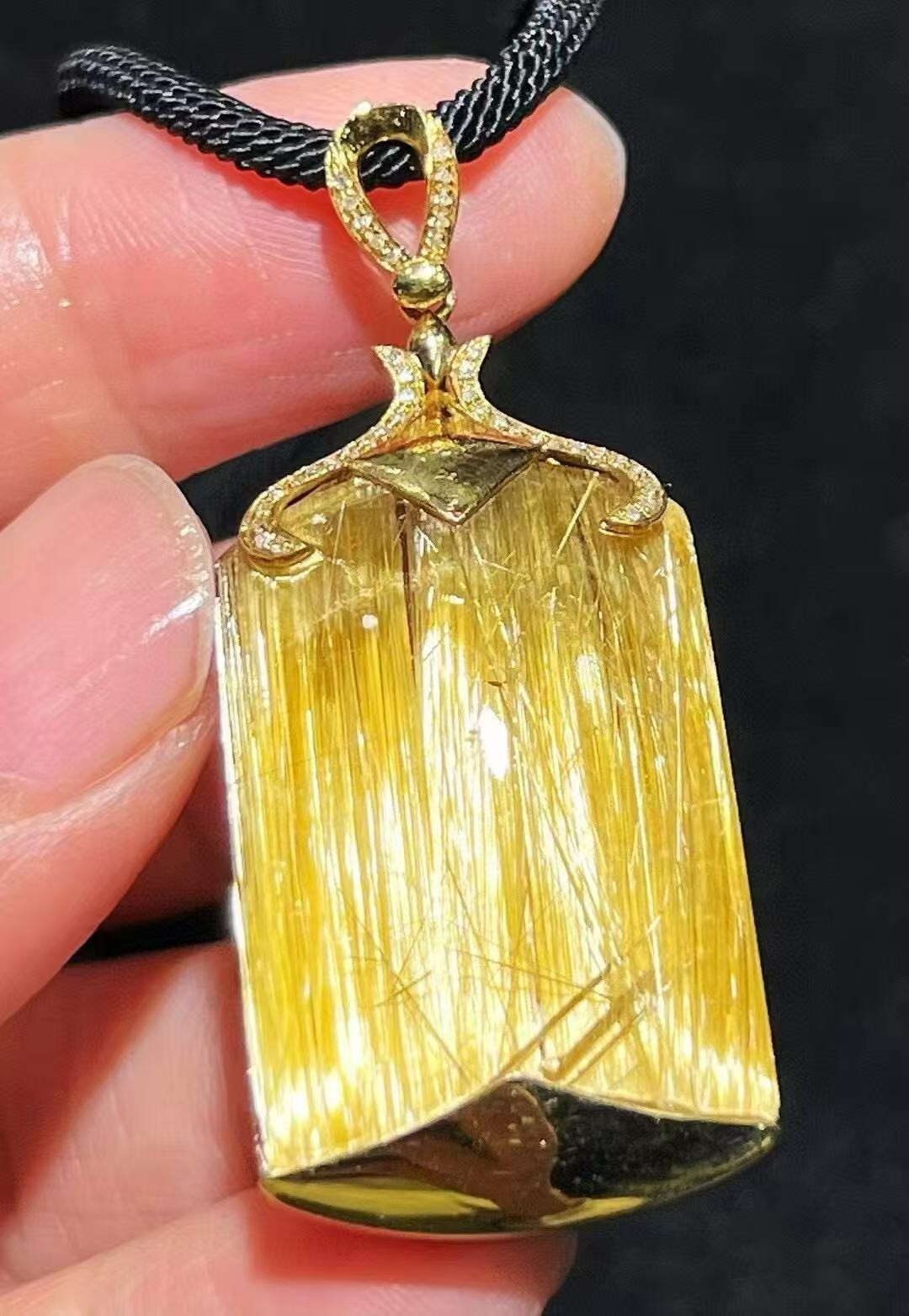 AAAAA Natural Gold Rutilated Quartz 18K gold inlaid Titanium Crystal Pendant 1pc