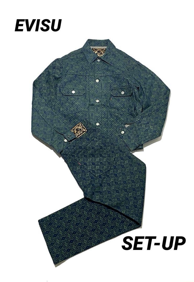 Evisu Men Vhtf Evis All-Over Printed Denim Suit Set-Up Jacket Pants JPN Limited Evisu Men Vhtf Evis All-Over Printed Denim Suit Set-Up Jacket Pants JPN Limited