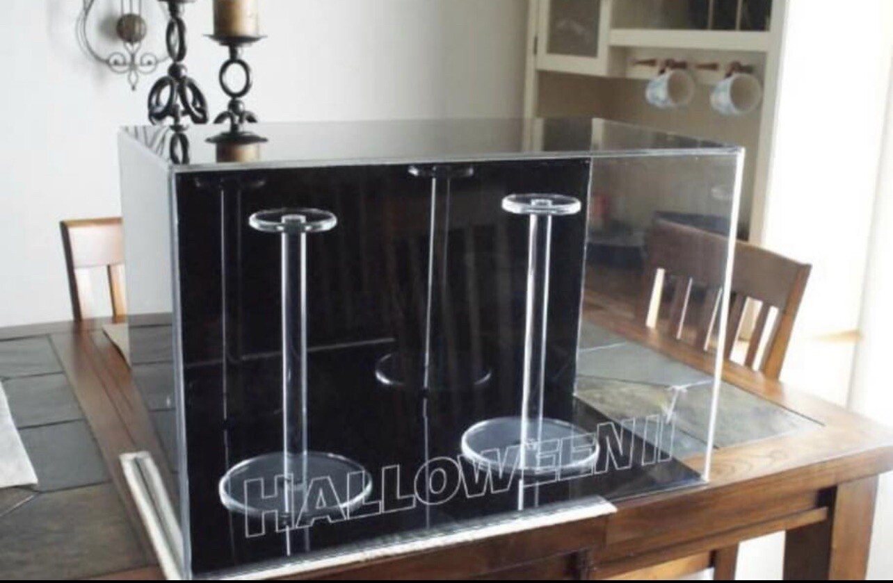 Quiet on the Set Halloween II acrylic case/stands. Myers Mask, Not Freddy, Jason Quiet on the Set Halloween II acrylic case/stands. Myers Mask, Not Freddy, Jason