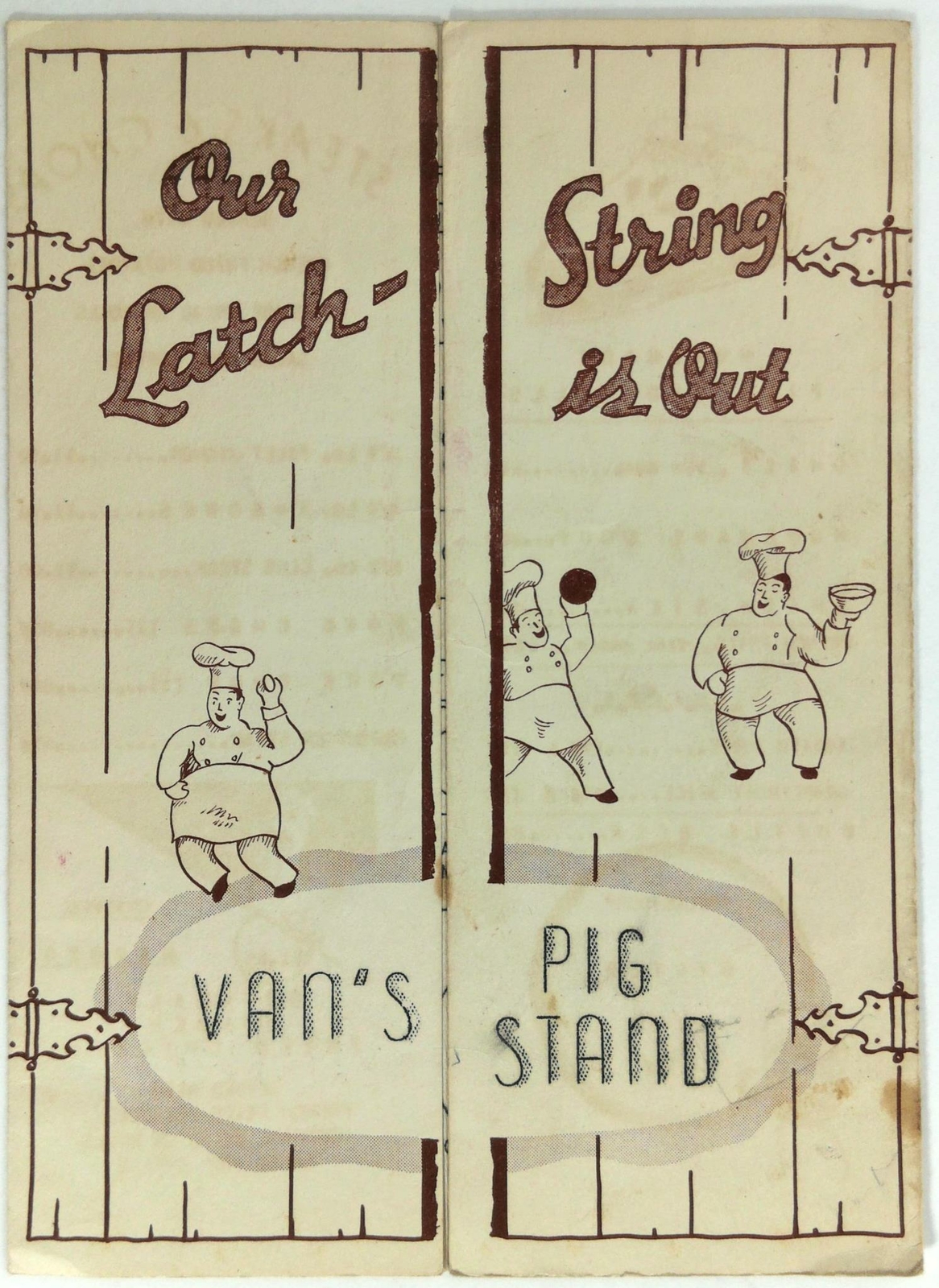 1930's Original Menu VAN'S PIG STAND Restaurant Oklahoma 1930's Original Menu VAN'S PIG STAND Restaurant Oklahoma