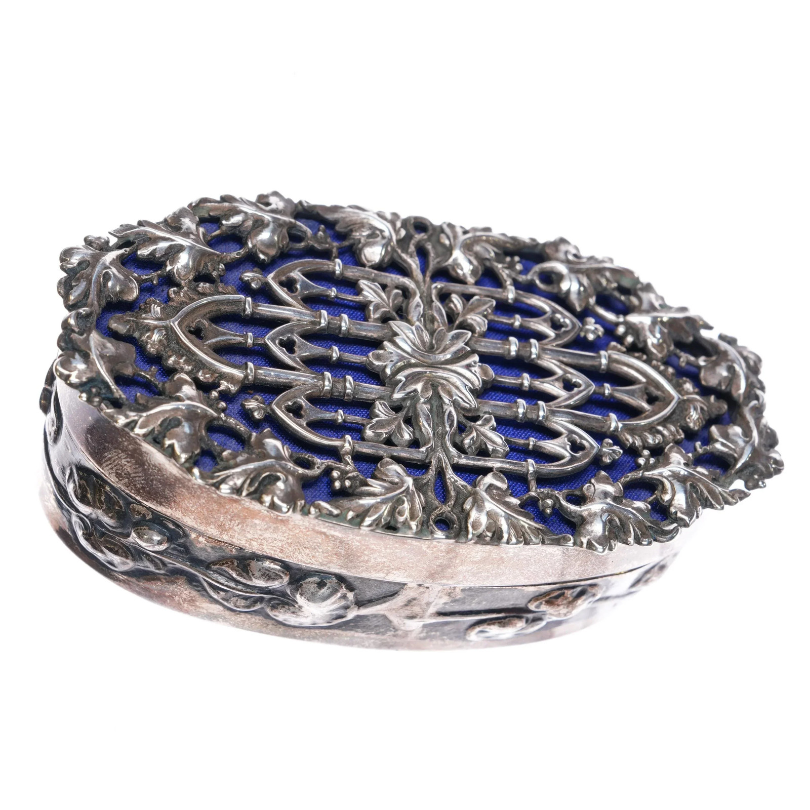 c1911 William Comyns British sterling silver potpourri box reticulated jewelry