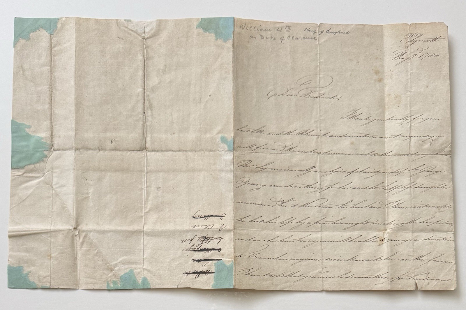 1788 ALS Letter From King William IV As Duke Of Clarence 1788 ALS Letter From King William IV As Duke Of Clarence