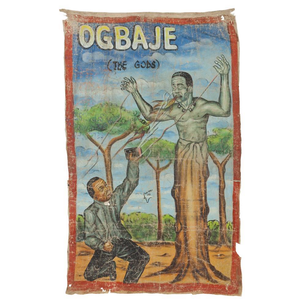 ORIGINAL AFRICAN MR BREW MOVIE POSTER PAINTING FLOUR SACK GHANA WEST AFRICA ORIGINAL AFRICAN MR BREW MOVIE POSTER PAINTING FLOUR SACK GHANA WEST AFRICA