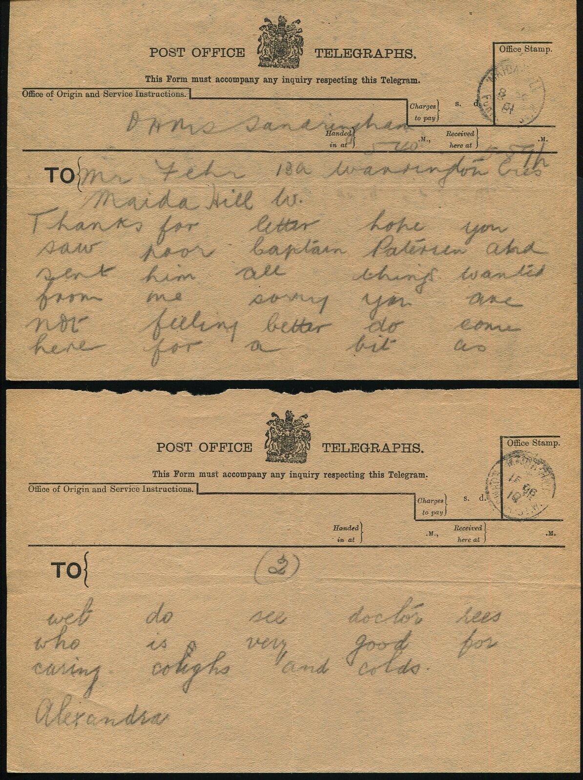 GB TELEGRAPH STATIONERY SANDRINGHAM NORFOLK QUEEN ALEXANDRA 1900/19 OHMS GB TELEGRAPH STATIONERY SANDRINGHAM NORFOLK QUEEN ALEXANDRA 1900/19 OHMS