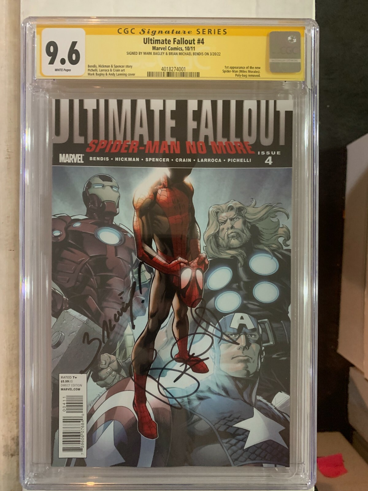 Ultimate Fallout #4 CGC 9.6, Duel Signature BAGLEY & BENDIS 1st Miles Morales