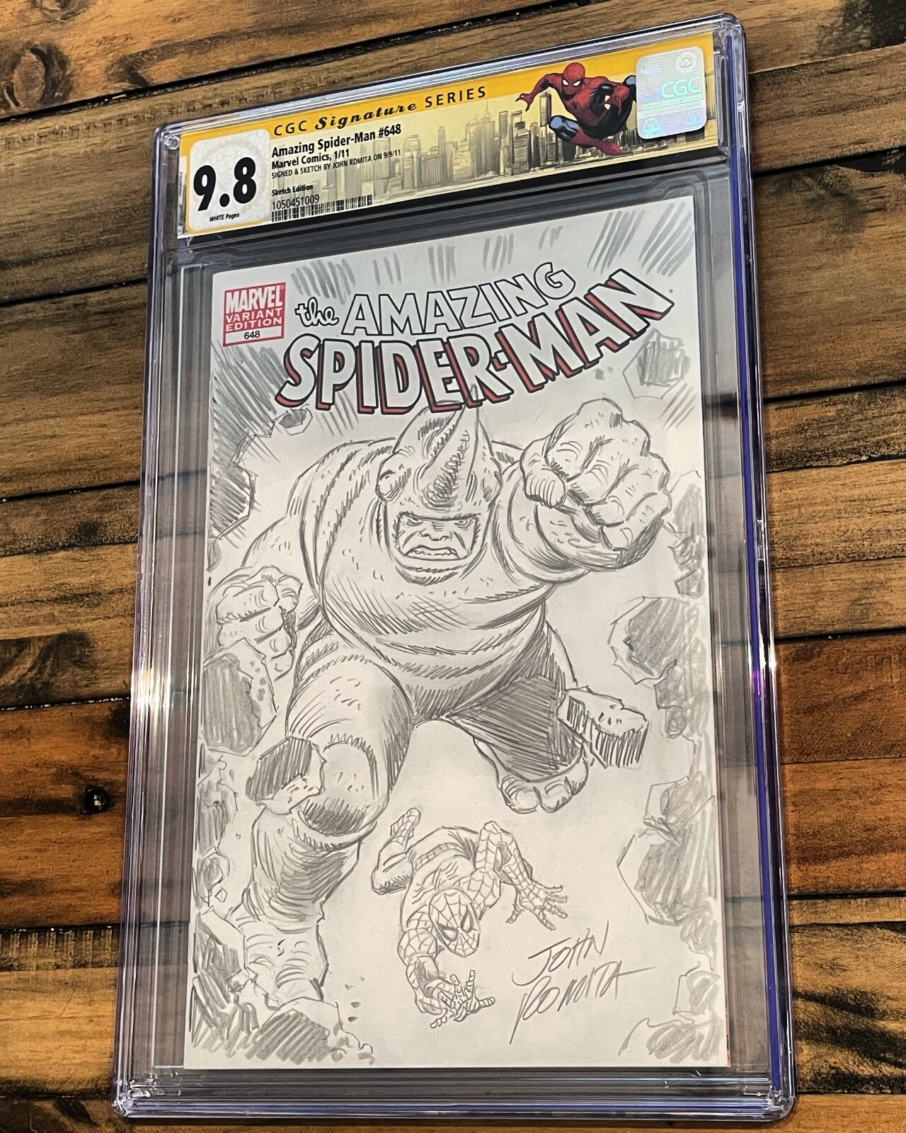 JOHN ROMITA SR ORIGINAL ART SPIDER-MAN CGC 9.8 SS 1ST APP RHINO COVER RECREATION