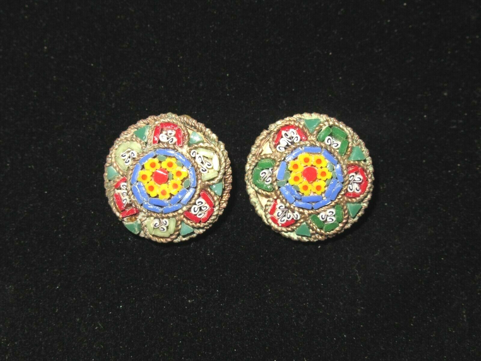Vintage 1930-40's Italian Glass Micro Mosiac Clip Earrings Vintage 1930-40's Italian Glass Micro Mosiac Clip Earrings