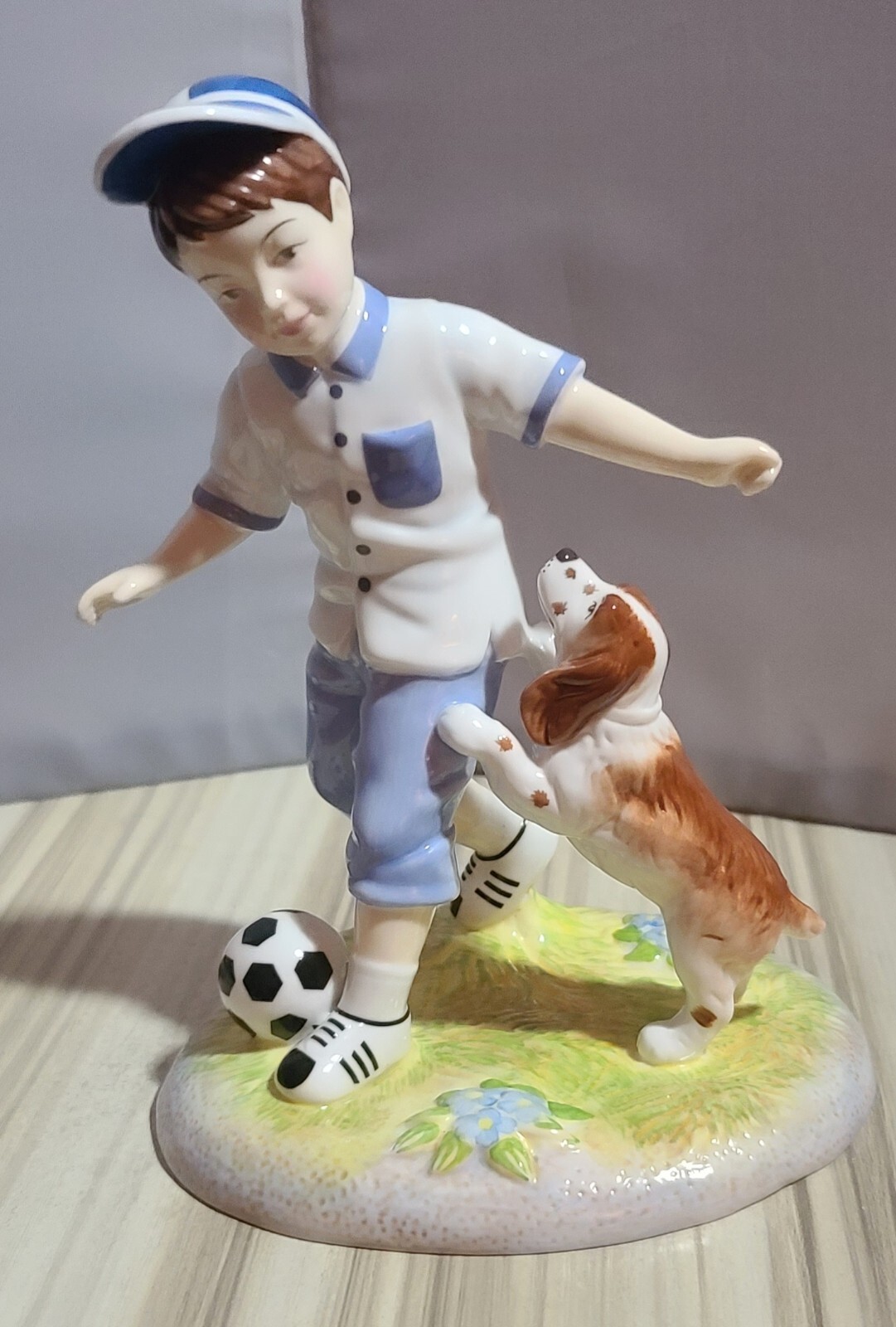 Royal Doulton #19437 Lets Play Boy With His Dog & Soccer Ball Figurine Royal Doulton #19437 Lets Play Boy With His Dog & Soccer Ball Figurine