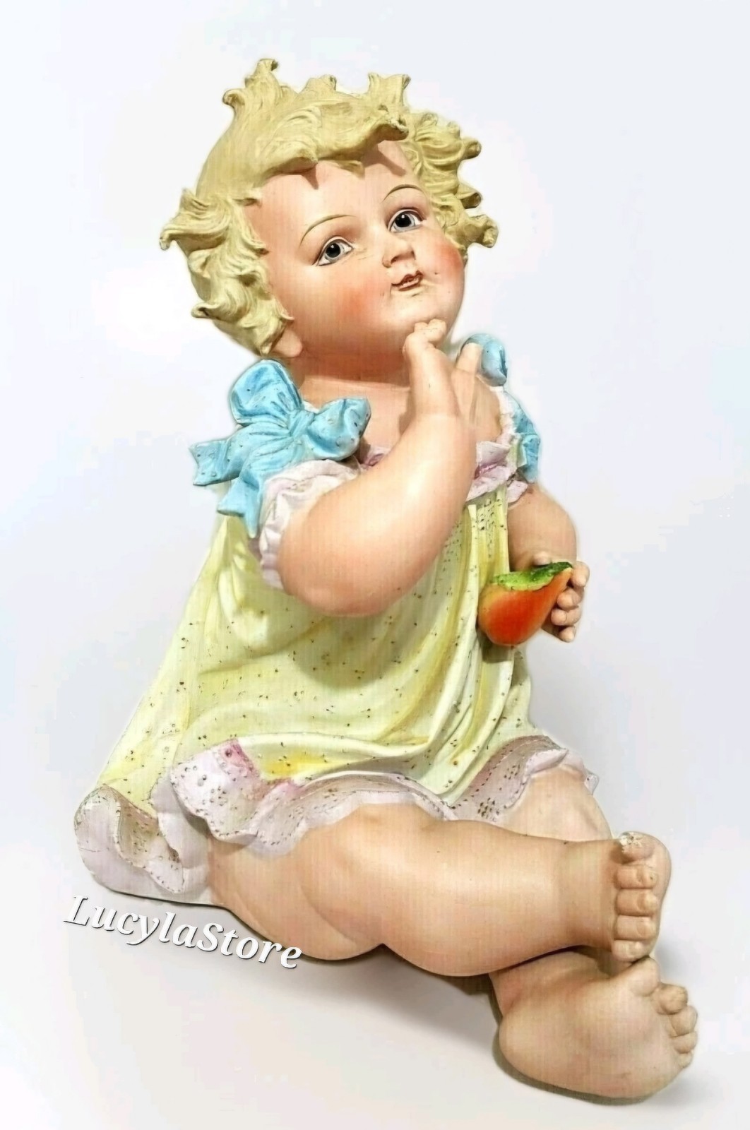 Vintage Conta Boehme BISQUE Porcelain PIANO Baby Figurine GIRL with Fruit 14.5 Vintage Conta Boehme BISQUE Porcelain PIANO Baby Figurine GIRL with Fruit 14.5