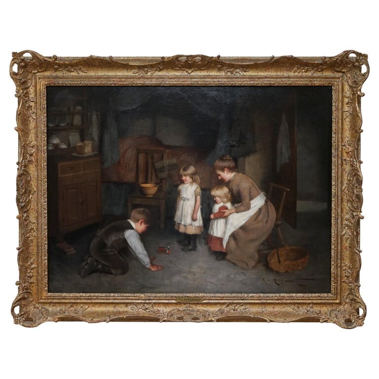 Original circa 1880-90 Robert Gemmell Hutchison Oil on Canvas Painting a New Toy Original circa 1880-90 Robert Gemmell Hutchison Oil on Canvas Painting a New Toy