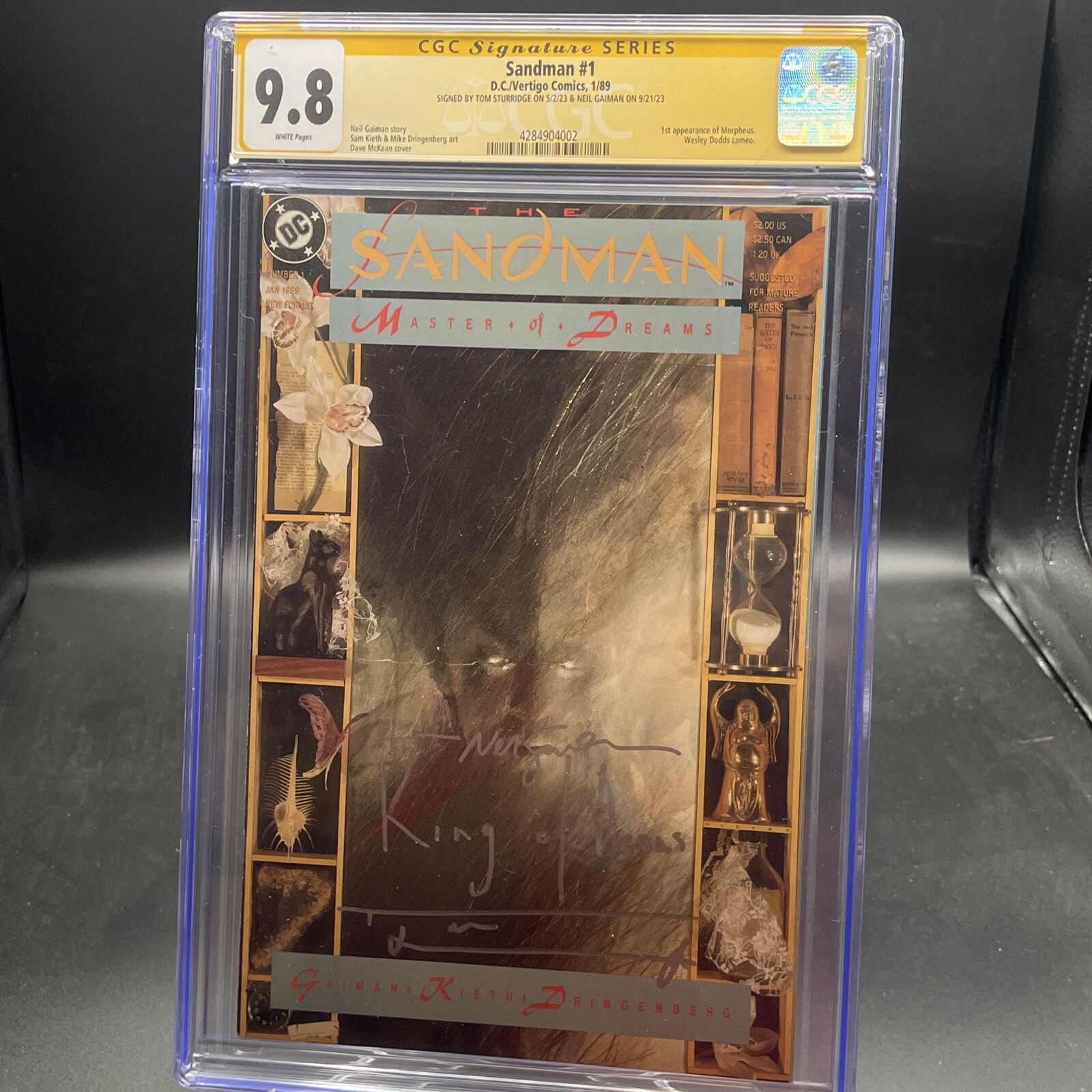 SANDMAN 1 CGC 9.8 SS SIGNED BY CREATOR NEIL GAIMAN & ACTOR TOM STURRIDGE QUOTE