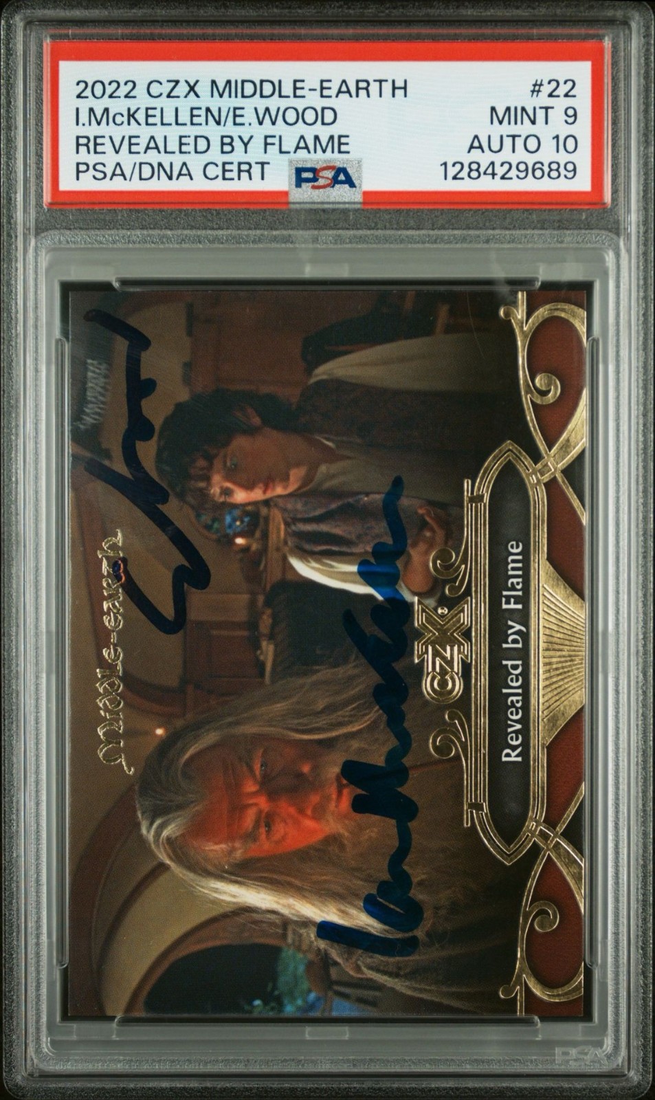 Ian McKellen/E. Wood Signed 22' CZX Middle-Earth Revealed By Flame #22 PSA 9/10