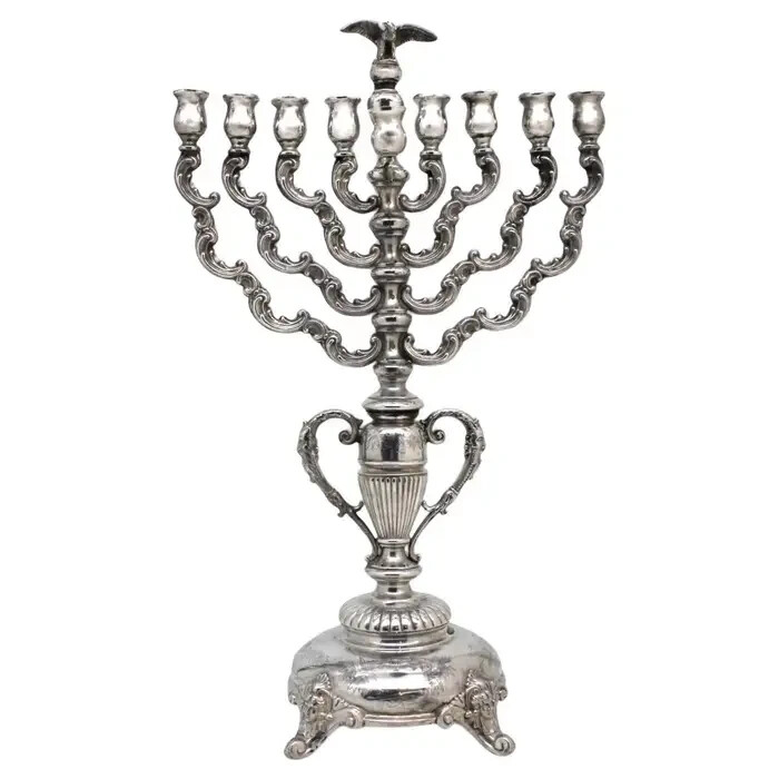 Magnificent Silver Hanukkah Lamp Menorah, Austrian Circa 1880. Judaica Magnificent Silver Hanukkah Lamp Menorah, Austrian Circa 1880. Judaica