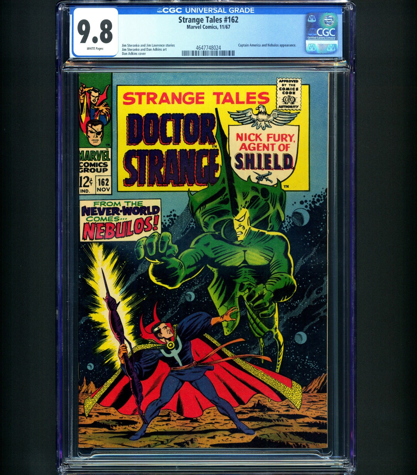 1ST FULL NEBULOS APPEARANCE Strange Tales #162 CGC 9.8 White Pgs RARE 1/6 NM 67’