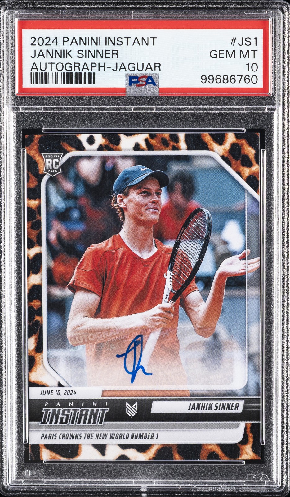 2024 PANINI INSTANT JANNIK SINNER AUTO-JAGUAR #JS1 JANNIK SINNER 10/10 PSA 10 2024 PANINI INSTANT JANNIK SINNER AUTO-JAGUAR #JS1 JANNIK SINNER 10/10 PSA 10