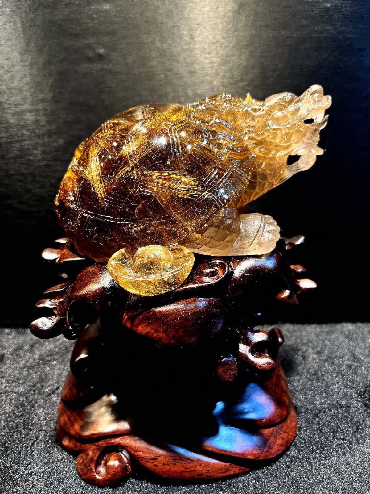 2.5LB Natural Golden Hair Rutilated dragon turtle Quartz Mineral Crystal+stand