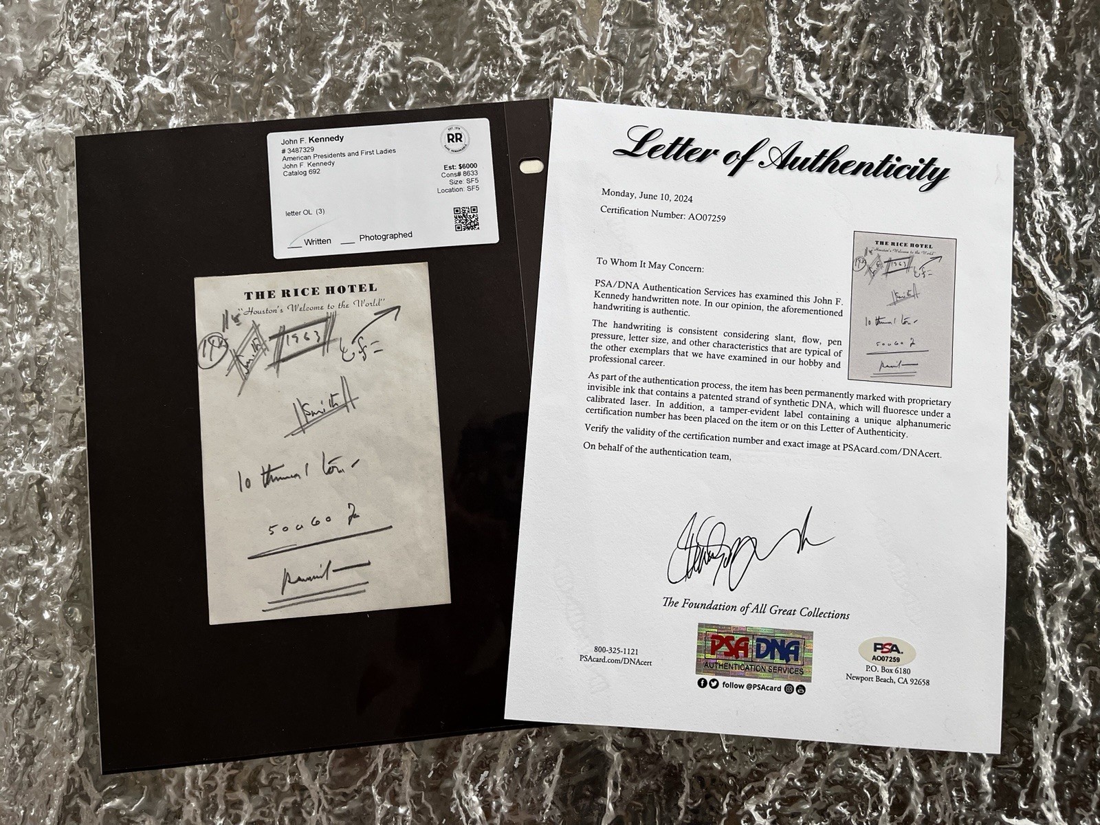 President John F. Kennedy Final Handwritten Notes Rice Hotel Texas Signed PSA
