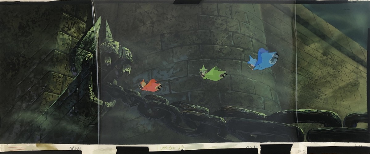Original Production Master Background (edited) with Production Cel of the Three Original Production Master Background (edited) with Production Cel of the Three