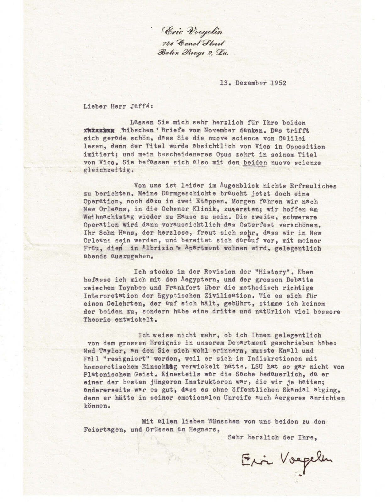 Eric Voegelin Philosopher 1952 Typed Signed Letter LSU Gay Scandal Resign LGBTQ Eric Voegelin Philosopher 1952 Typed Signed Letter LSU Gay Scandal Resign LGBTQ