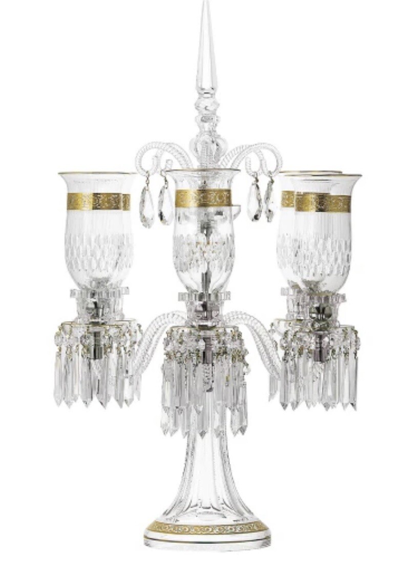 Fabulous ST LOUIS Saint Louis Thistle Gold Crystal Five Arm Candelabra Rare