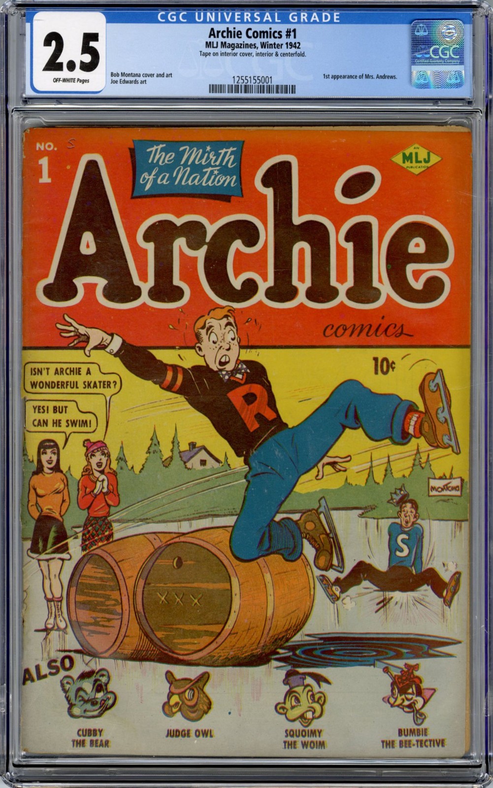 Archie Comics #1 CGC 2.5🔥1942 Golden Age Grail🔥MLJ Key Book T3 cm clean Archie Comics #1 CGC 2.5🔥1942 Golden Age Grail🔥MLJ Key Book T3 cm clean