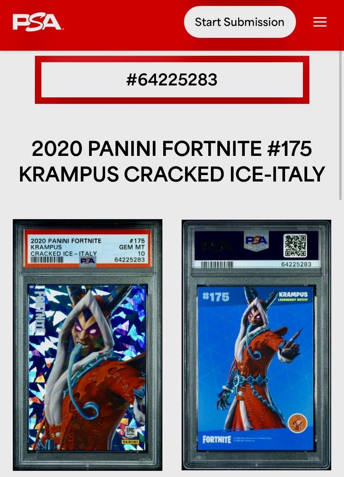 ๐๐
KRAMPUS 2020 Fortnite Panini #171 Cracked Ice PSA 10 =POP 2โผ๏ธ EVIL ๐
SANTA ๐๐
KRAMPUS 2020 Fortnite Panini #171 Cracked Ice PSA 10 =POP 2โผ๏ธ EVIL ๐
SANTA