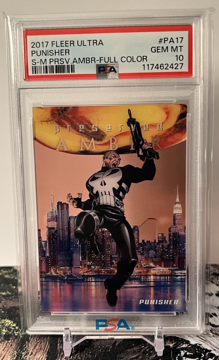 PUNISHER 🔥 2017 Fleer Ultra Spider-Man Preserved Amber FULL COLOR /5 PSA 10 📈 PUNISHER 🔥 2017 Fleer Ultra Spider-Man Preserved Amber FULL COLOR /5 PSA 10 📈