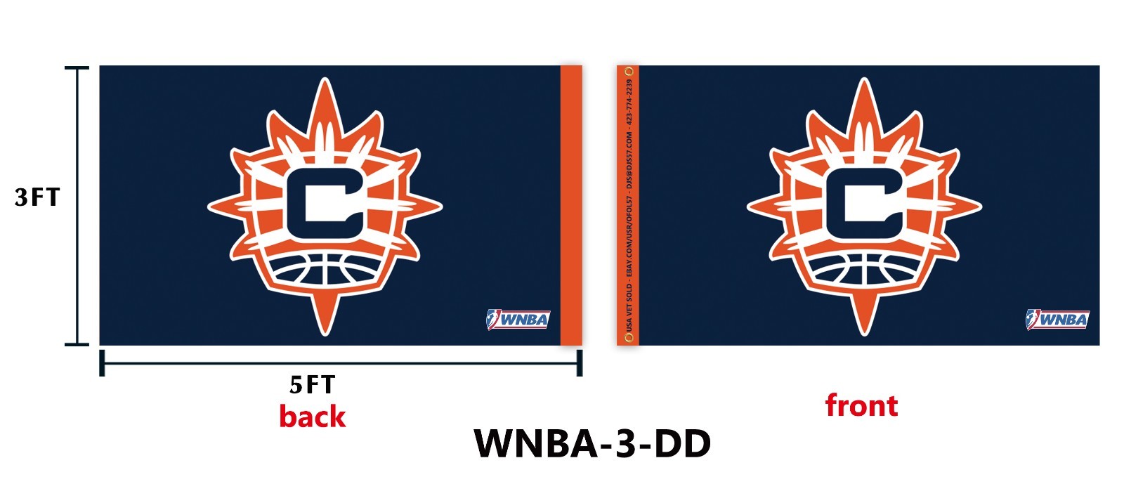 A CONNECTICUT SUN WNBA-3 3x5 Ft Flag Double Sided Print Womens Basketball A CONNECTICUT SUN WNBA-3 3x5 Ft Flag Double Sided Print Womens Basketball