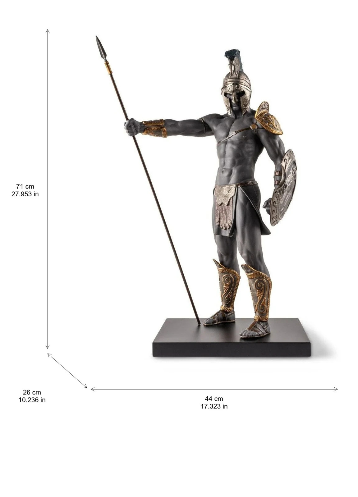 Lladro Spartan Warrior Black Porcelain Sculpture 27.9