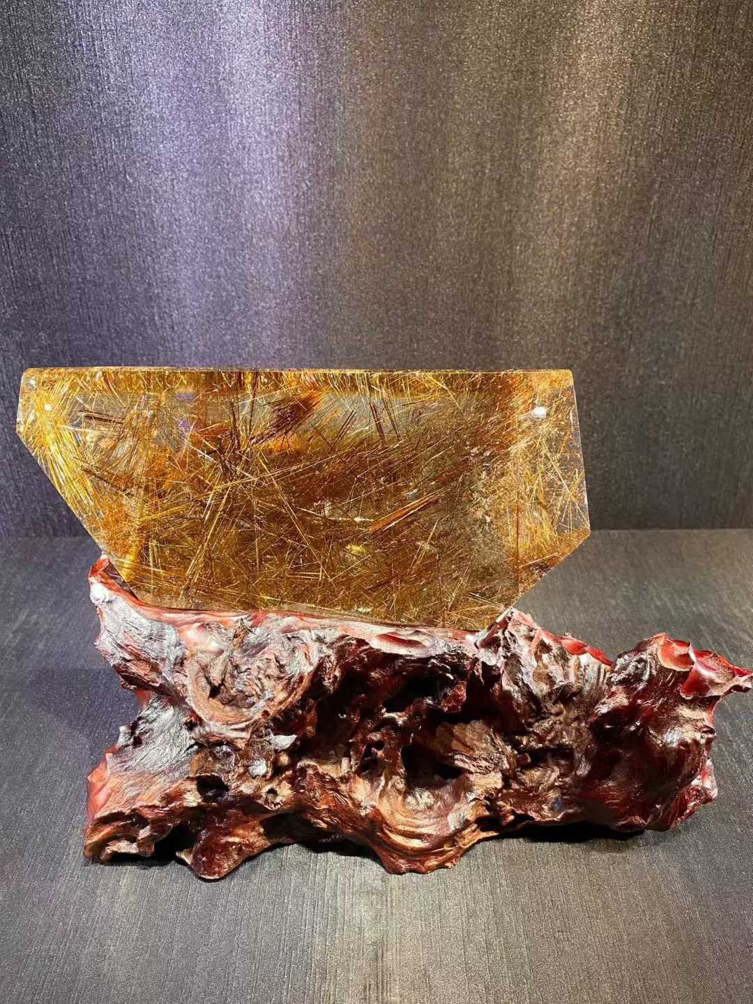2.5LB Natural Golden Rutilated Quartz Crystal Mineral Specimen Reiki Decor+Stand