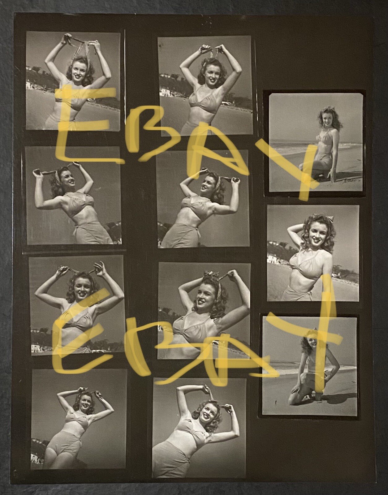 1945 Marilyn Monroe Original Contact Sheet Photo Andre Dienes Stamped Beach