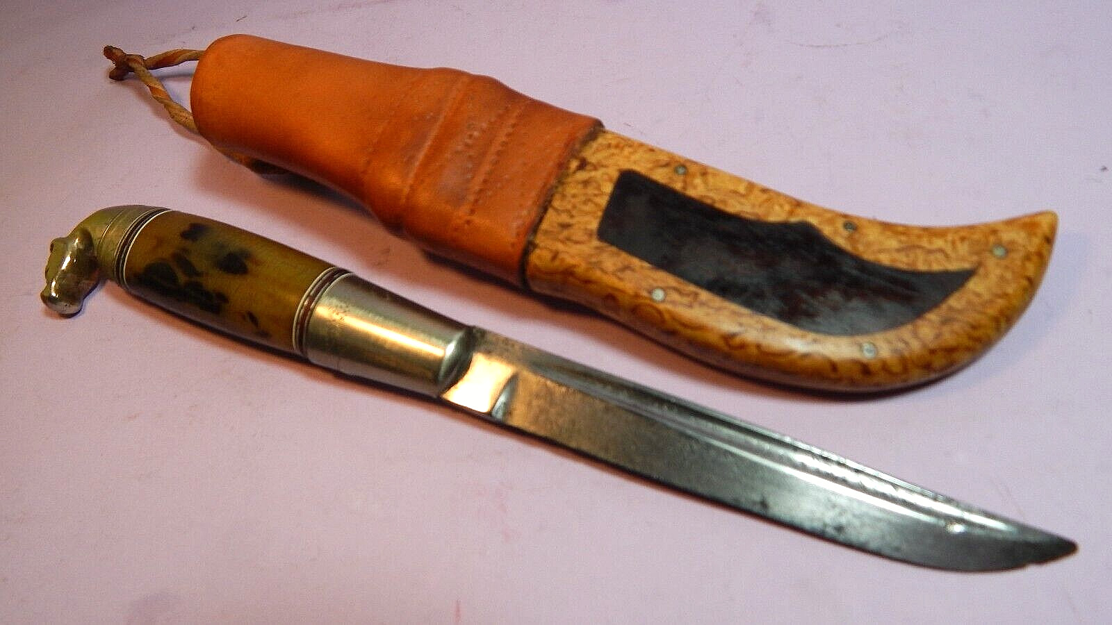'30s' vintage Finnish horse-head Kauhava w/custom leather-sleeved scabbard-used '30s' vintage Finnish horse-head Kauhava w/custom leather-sleeved scabbard-used