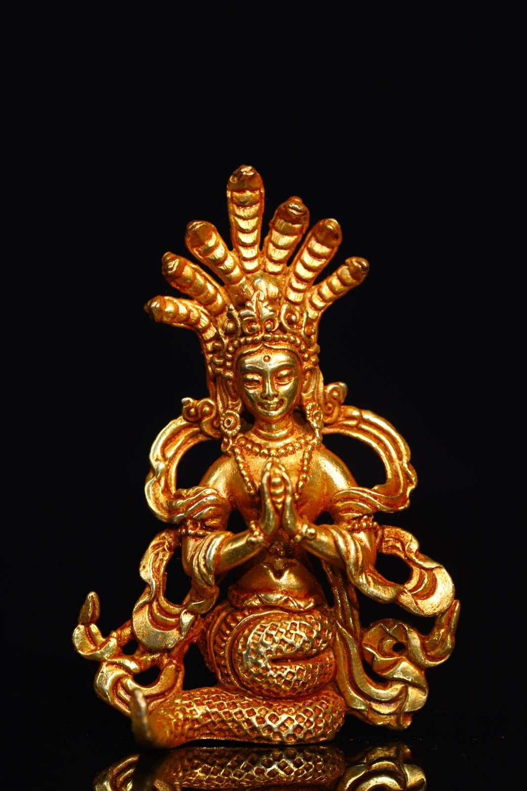 Purple Bronze Gilded Nagarjuna Sitting Buddha Five Headed Snake Backlight