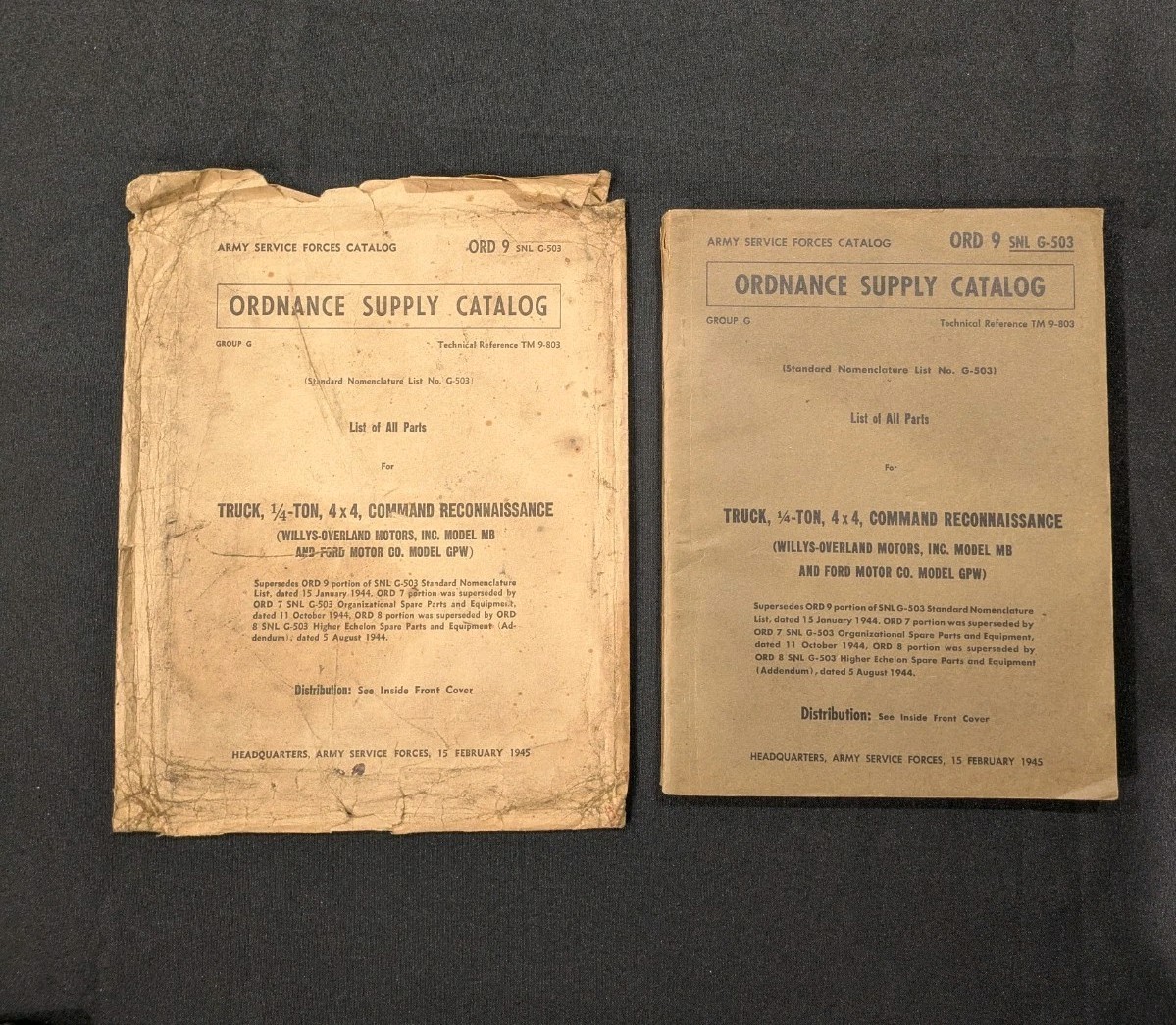 Jeep Army Ordnance Supply Catalog Feb 1945 4x4 WWll Willy's Overland w/Envelope Jeep Army Ordnance Supply Catalog Feb 1945 4x4 WWll Willy's Overland w/Envelope