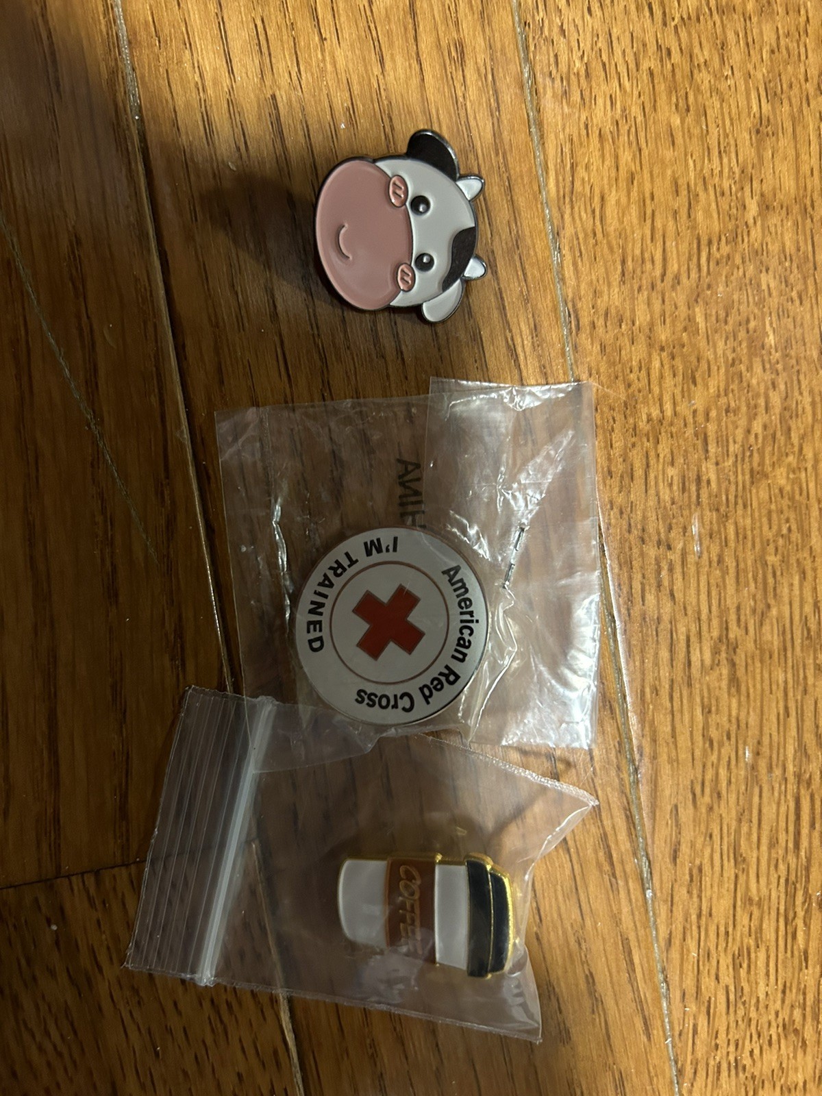 3 pins American Red Cross First Aid CPR Certified Enamel Lapel Pin Cow Coffee