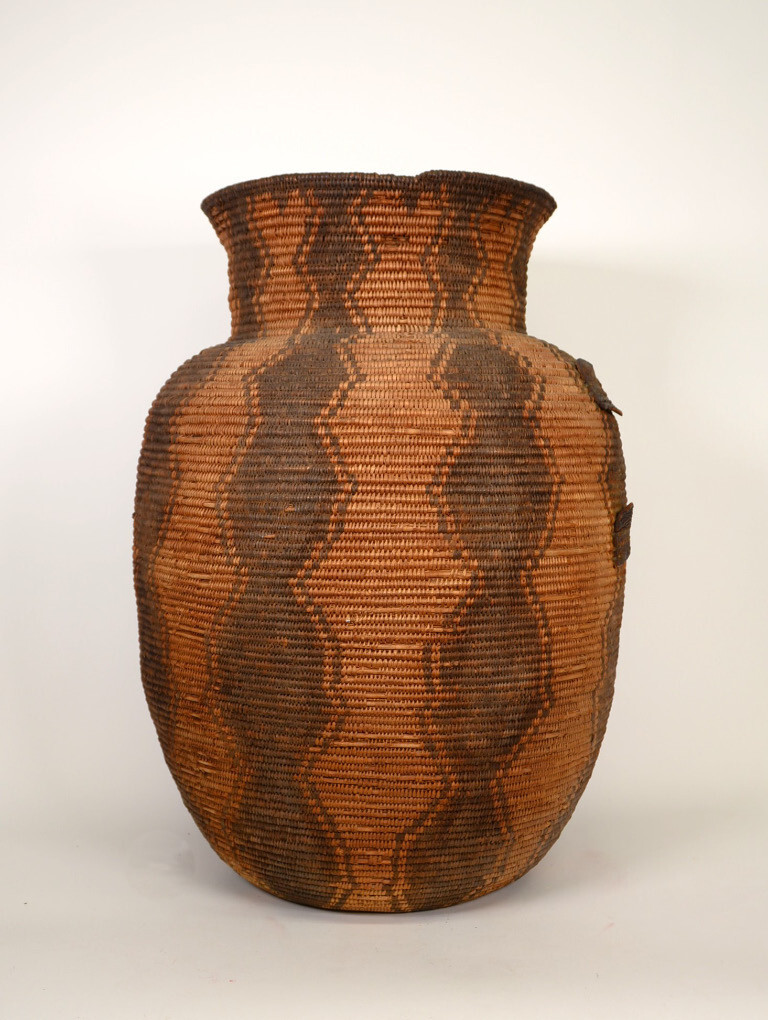 Extra Large Apache Basketry Olla - W/ Harness Leather Lugs - Apache War Period